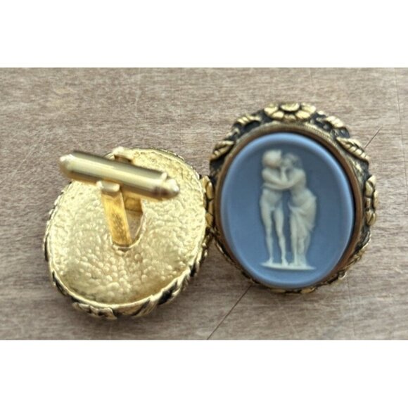 Vintage Dante The Lovers Museum Masterpiece Blue Incolay Cameo Mens Cufflinks - Picture 3 of 4